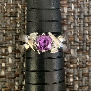 Sterling Silver purple and clear CZ ring sz 6